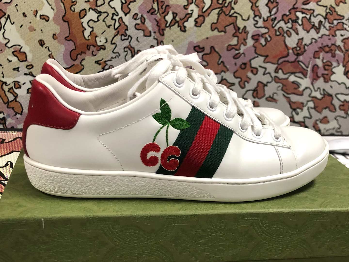 Gucci Ace Women's Sneaker with Cherry After Cleaning Right